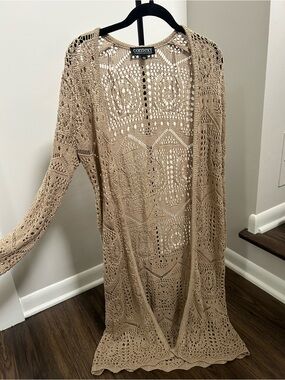 Context Beige Crochet Openwork Knit Top
